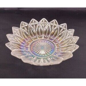 Vintage 50s Iridescent Atomic Starburst Celestial Rainbow Glass Bowl 10"